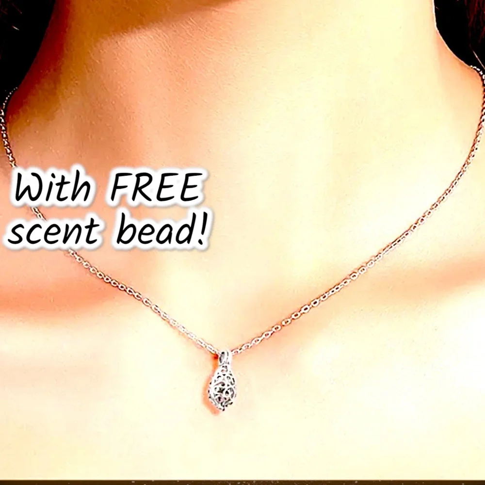 Silver Necklace Aromatherapy Scent Diffuser & Silver Locket - FREE Lava Bead NWT